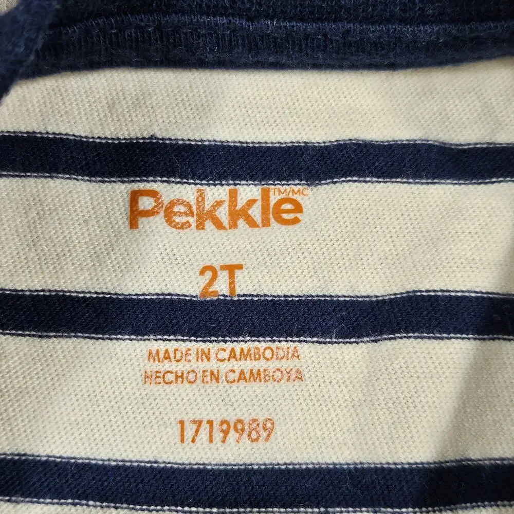 PEKKLE TODDLER LONG‑SLEEVE STRIPED HENLEY TOP – NAVY/WHITE – SIZE 2T